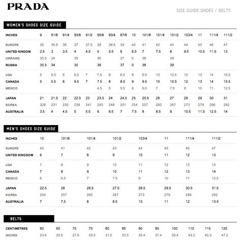 prada clothes size chart